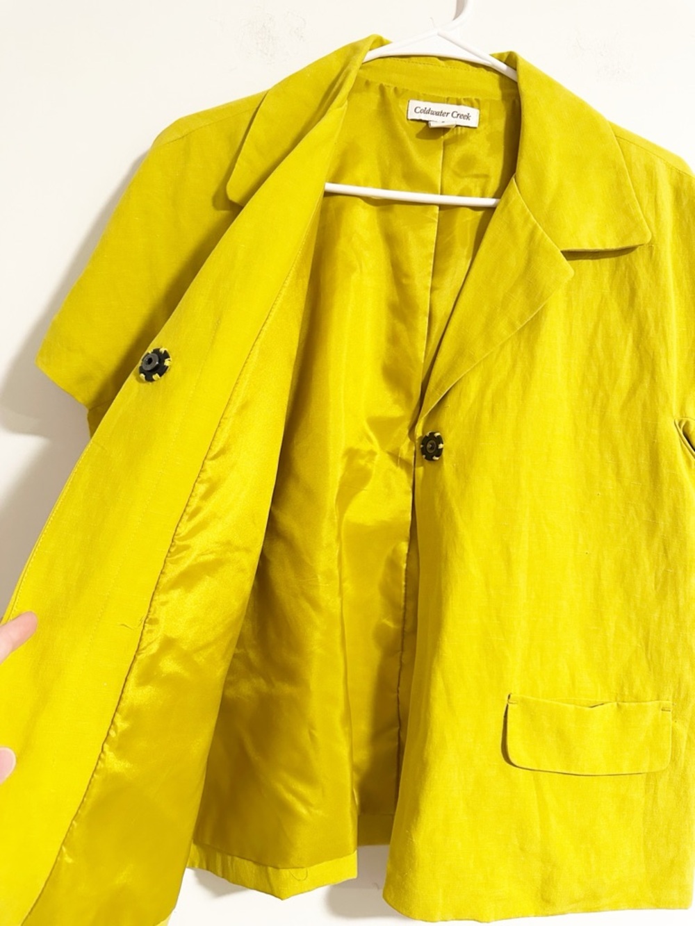 Coldwater Creek Chartreuse Yellow Silk Blend Short Sleeve Blazer Jacket Size 8 - Picture 5 of 6